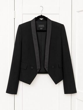 Club Monaco Black Satin-Trim Cropped Women's Blazer